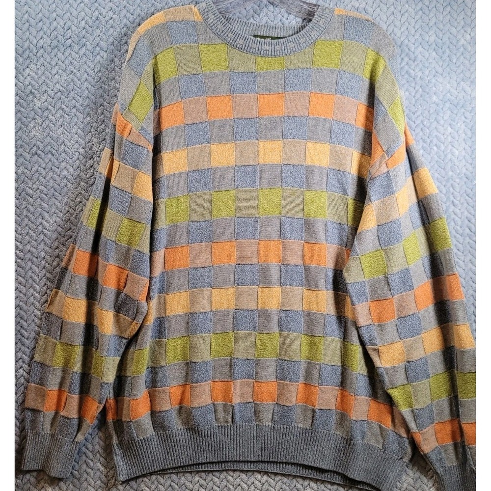 VTG‎ Norm Thompson Sweater Men's XL Multicolor Made In Canada Patchwork Cotton